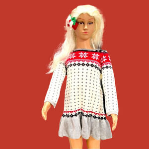 Nwot 💯 % cotton knit, toddler girl’s holiday dress poinsettia & diamond print